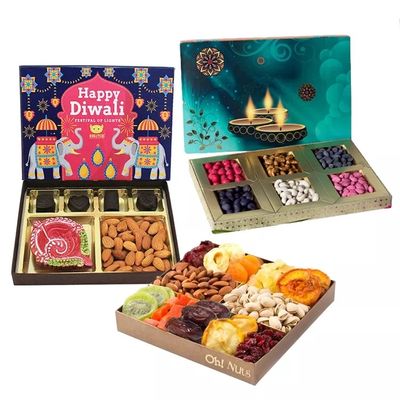 L'imballaggio decorativo stampato del regalo di nozze inscatola il contenitore di imballaggio asciutto della frutta di Diwali vuoto