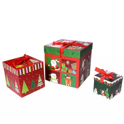 Coperchio e scatola bassa delle decorazioni di Natale dei contenitori di regalo del cartone di Natale con il nastro