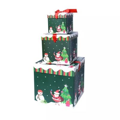 Coperchio e scatola bassa delle decorazioni di Natale dei contenitori di regalo del cartone di Natale con il nastro