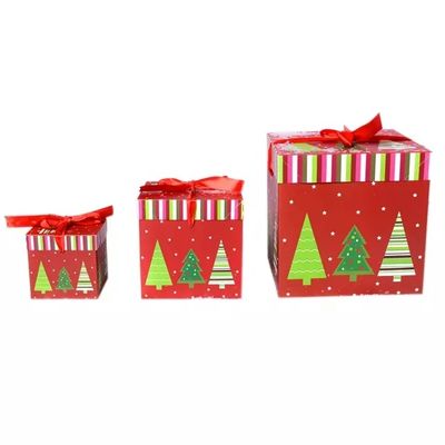 Coperchio e scatola bassa delle decorazioni di Natale dei contenitori di regalo del cartone di Natale con il nastro